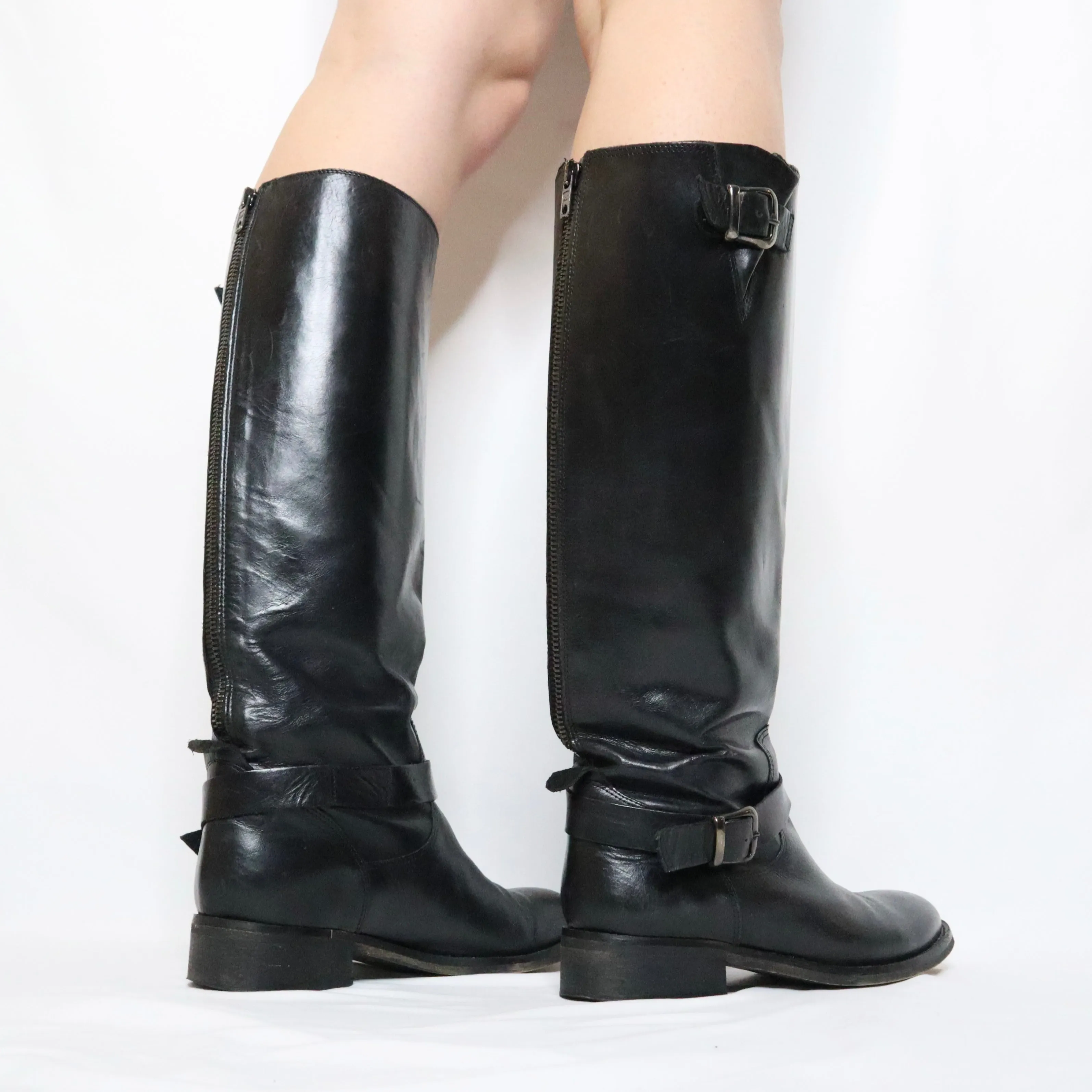 90s Black Leather Riding Boots (6.5 US)