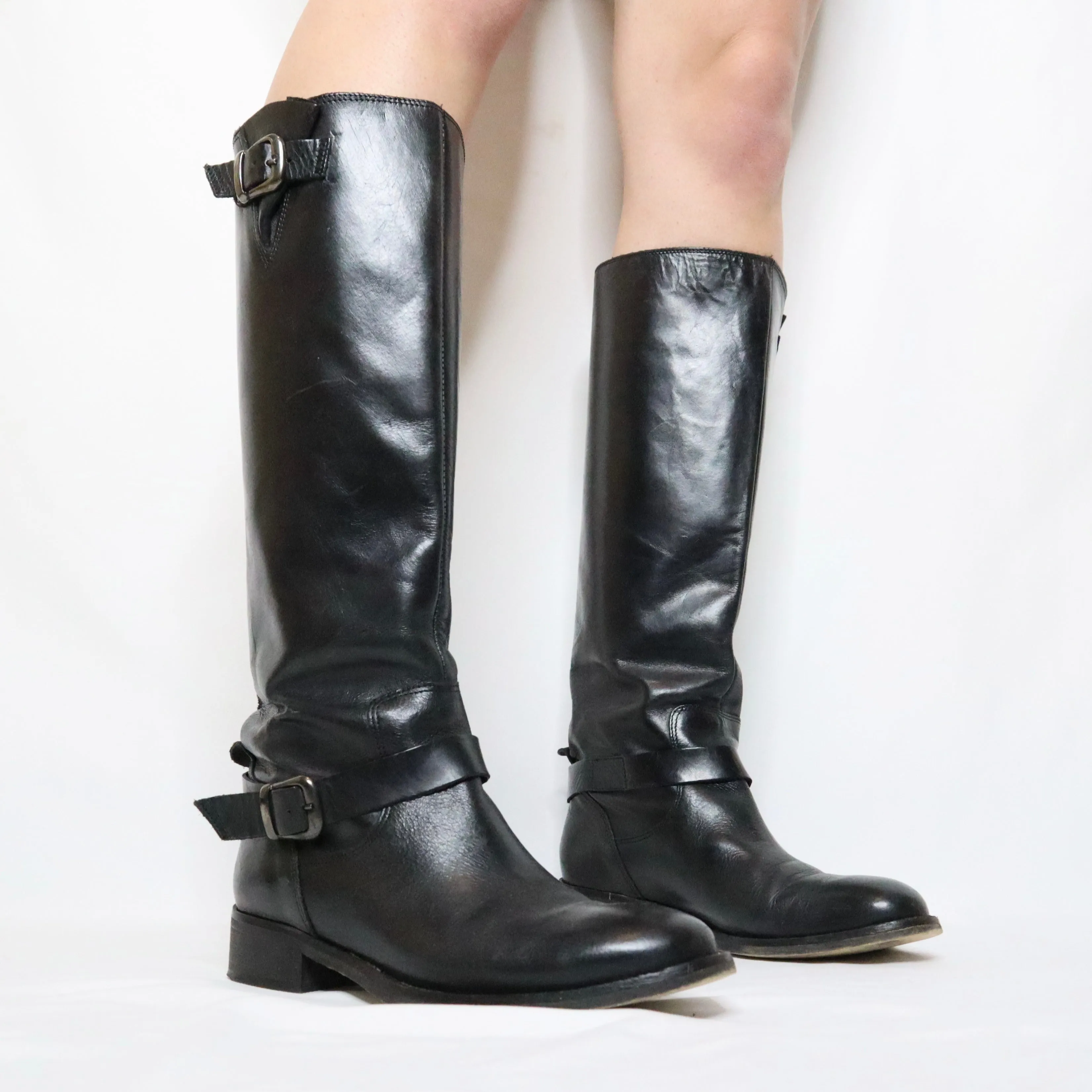 90s Black Leather Riding Boots (6.5 US)