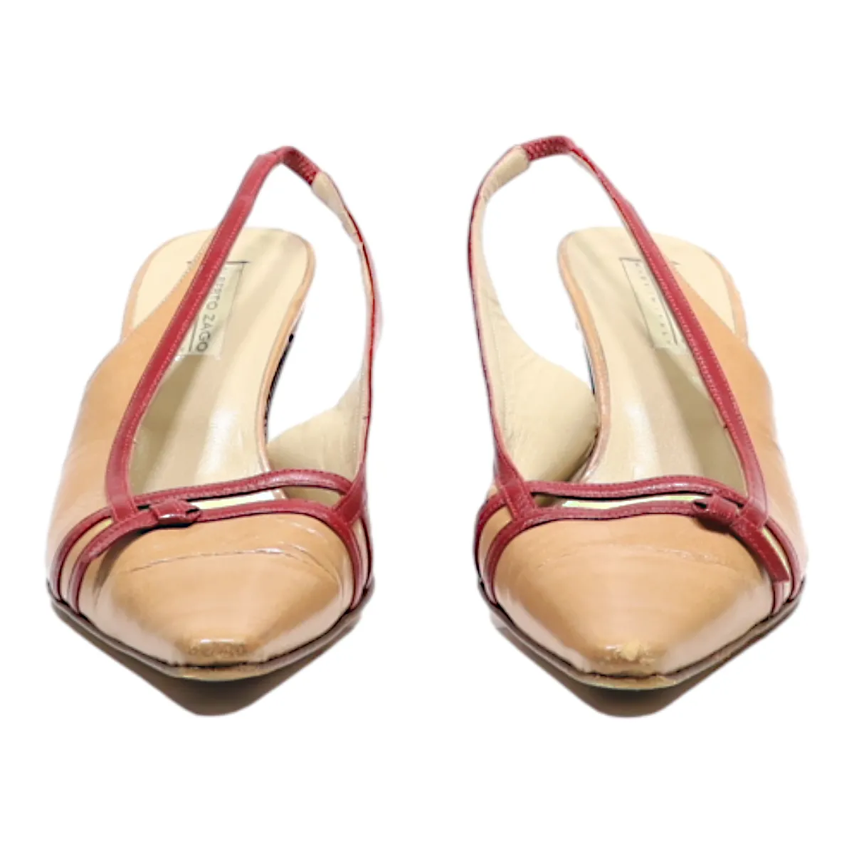 ALBERTO ZAGO Slingback Heels Brown Leather Womens UK 4.5