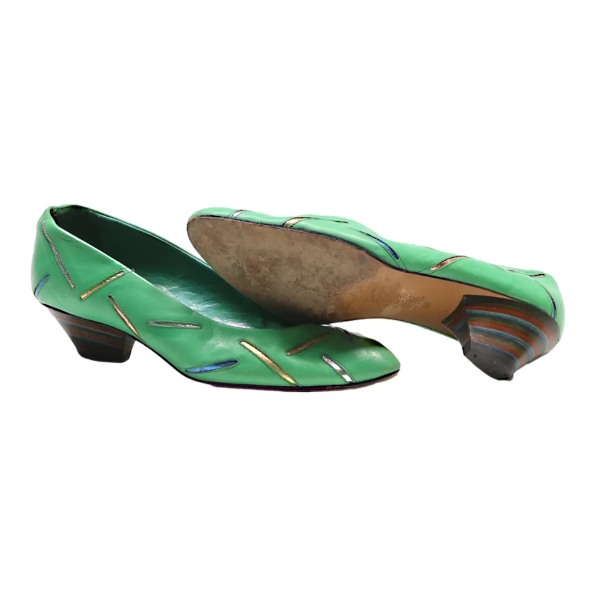 AROLA Court Heels Green Leather Womens UK 4