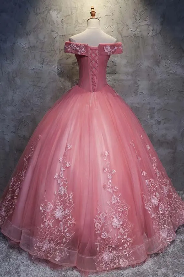Ball Gown Off-the-Shoulder Tulle Wedding Dress With Appliques  WD196