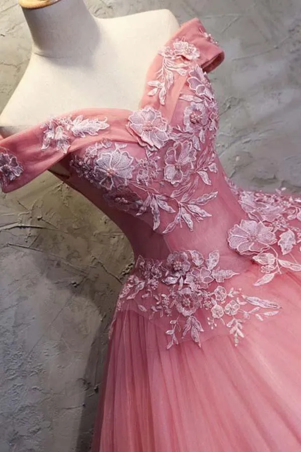 Ball Gown Off-the-Shoulder Tulle Wedding Dress With Appliques  WD196