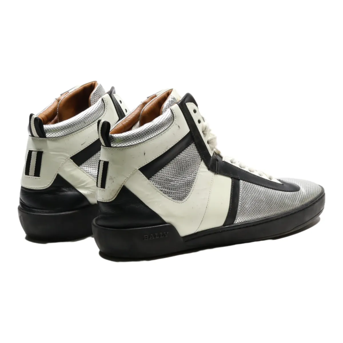 BALLY High Top Trainers Silver Synthetic Mens UK 8