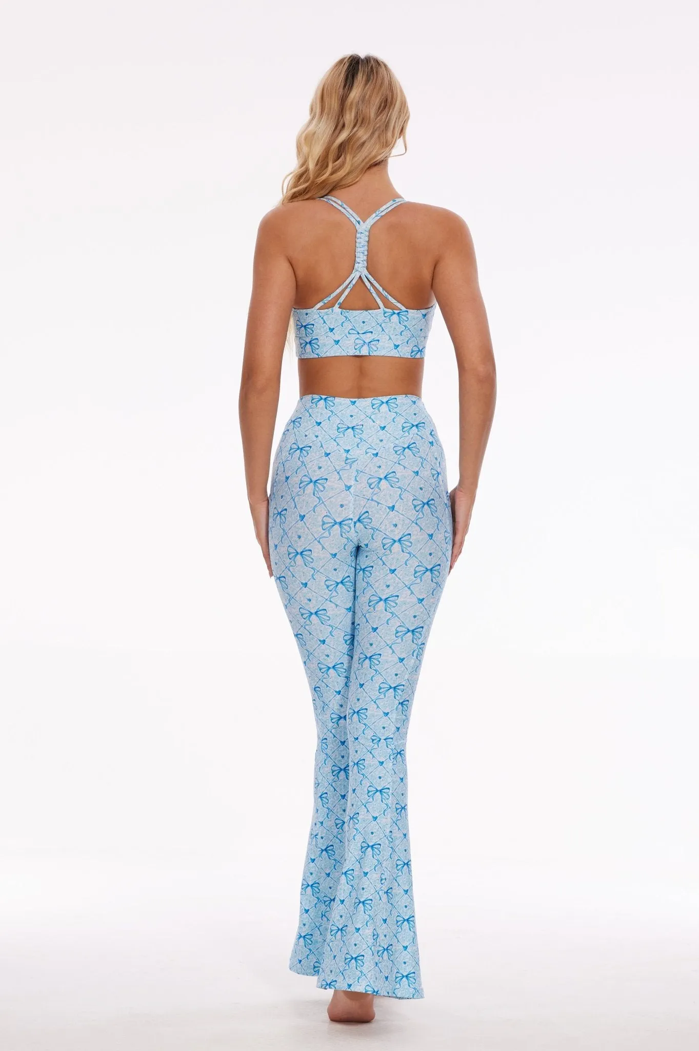 Blue Bow Ribbon Weave Back Sports Bra