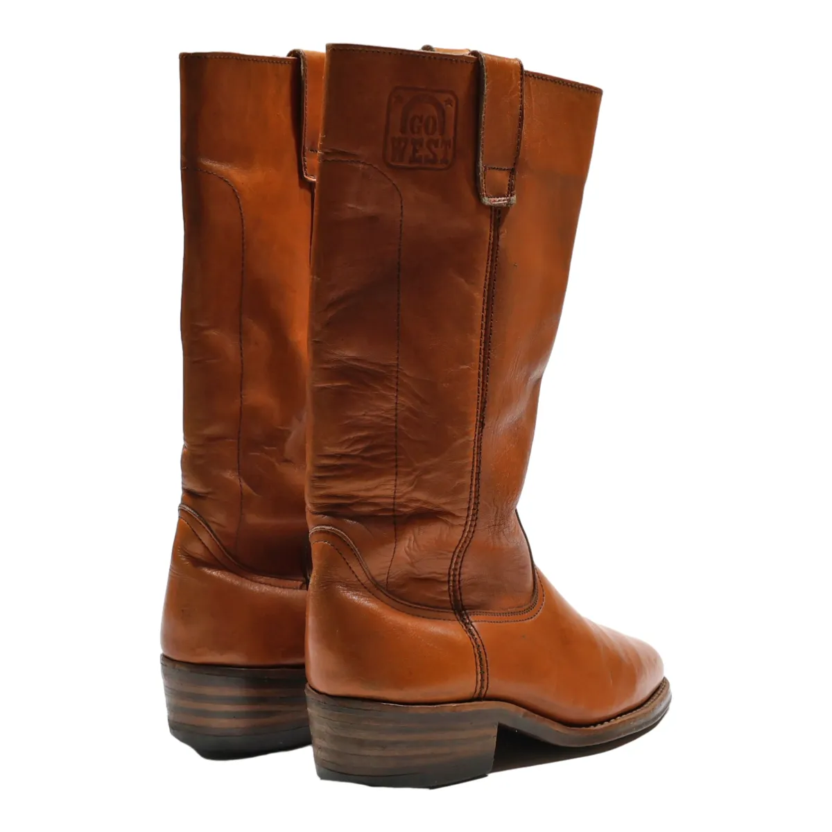 GO WEST Cowboy Boots Orange Leather Womens UK 8