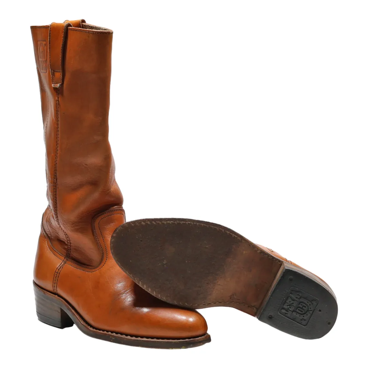 GO WEST Cowboy Boots Orange Leather Womens UK 8