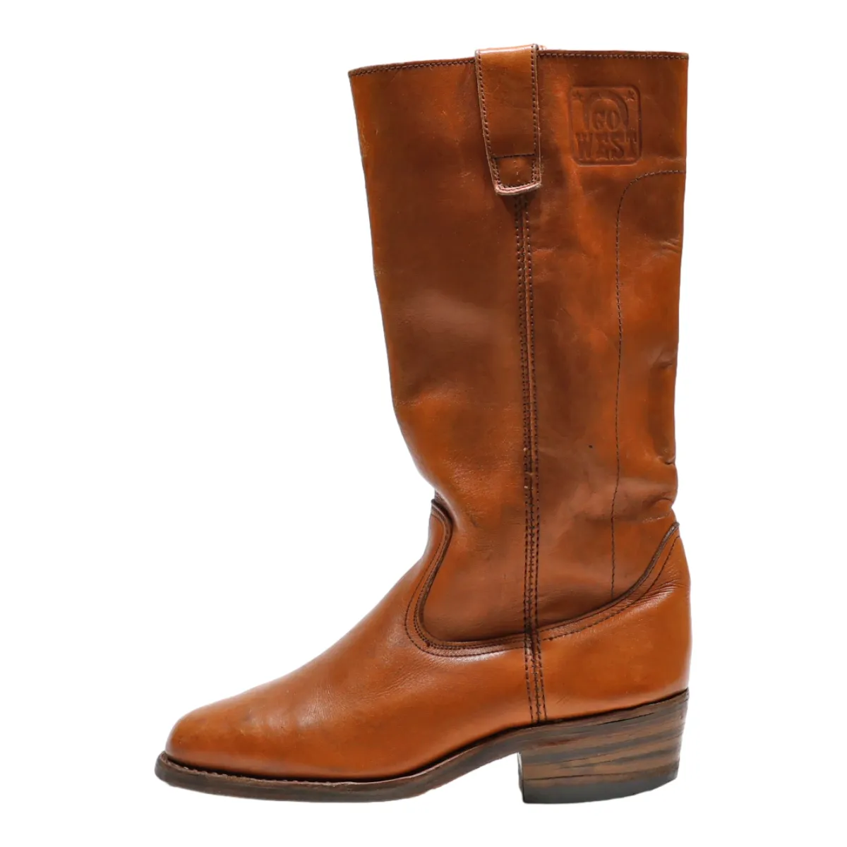 GO WEST Cowboy Boots Orange Leather Womens UK 8