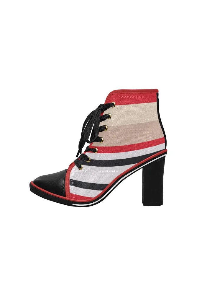 Mullt-colored Stripes Women's Lace Up Chunky Heel Ankle Booties (Model 054)