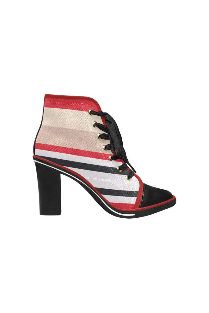 Mullt-colored Stripes Women's Lace Up Chunky Heel Ankle Booties (Model 054)