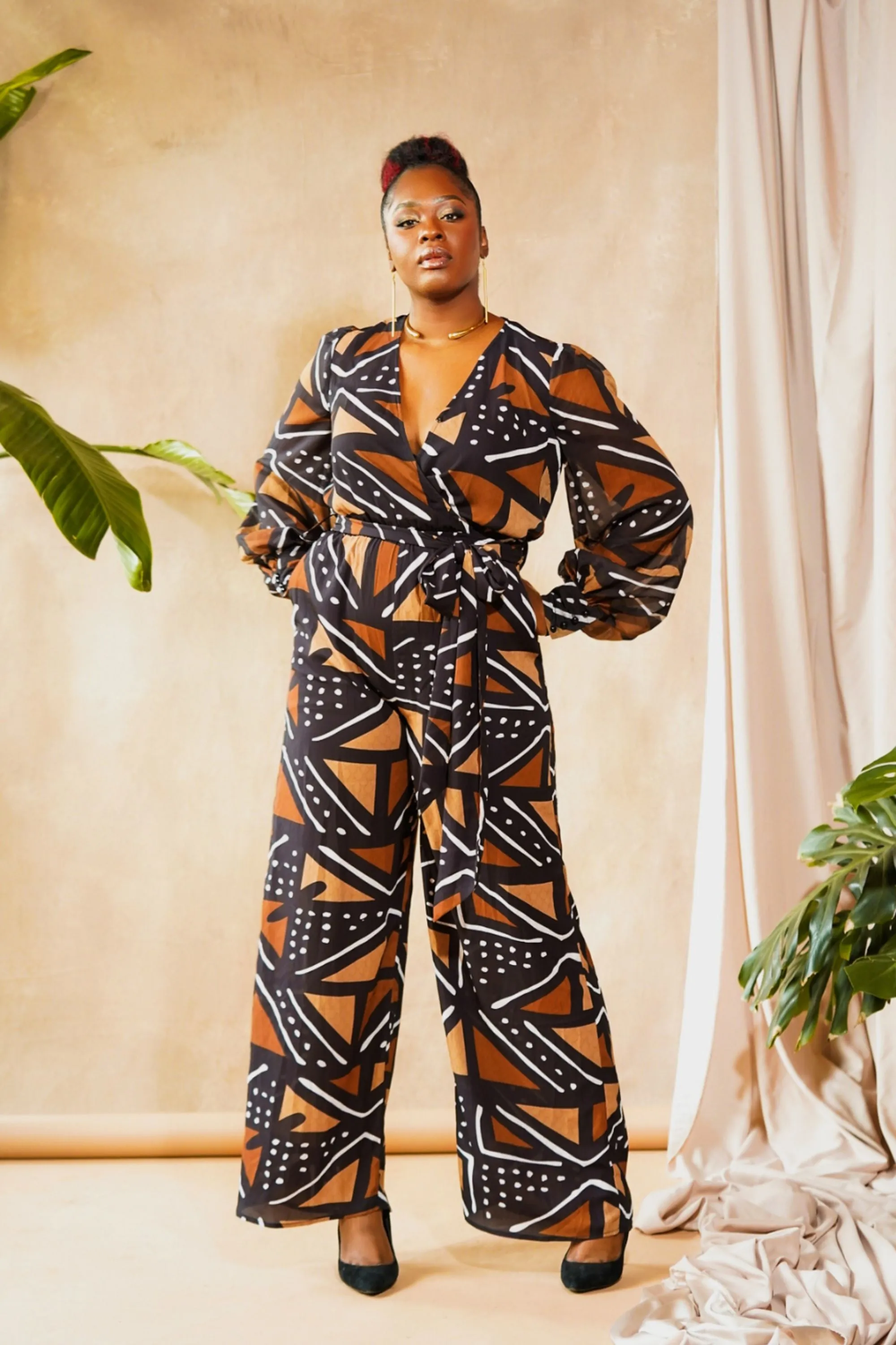 Nala African Print Mudcloth Print Jumpsuit