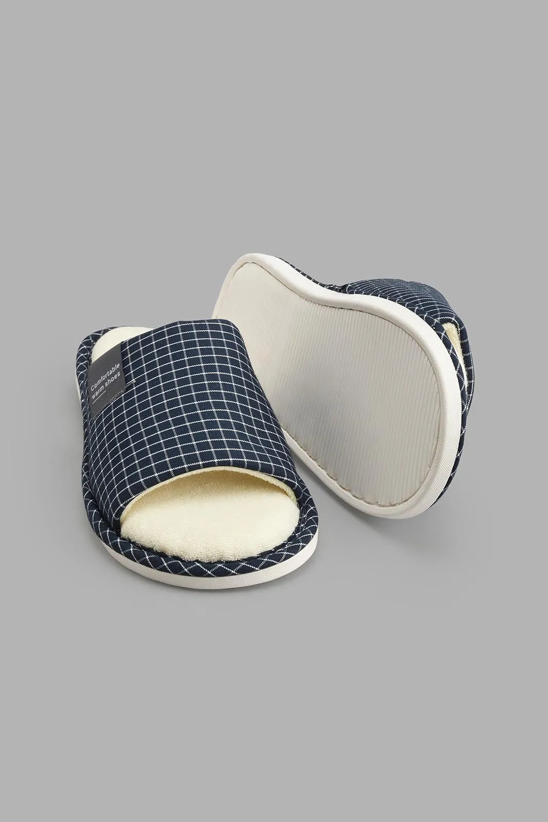 Navy Checkered Quilted Slipper