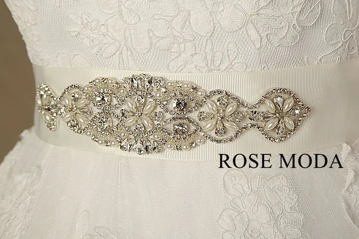 Rosemoda Cap Sleeve Chantilly Lace  Ball Gown Wedding Dress With Crystal Belt