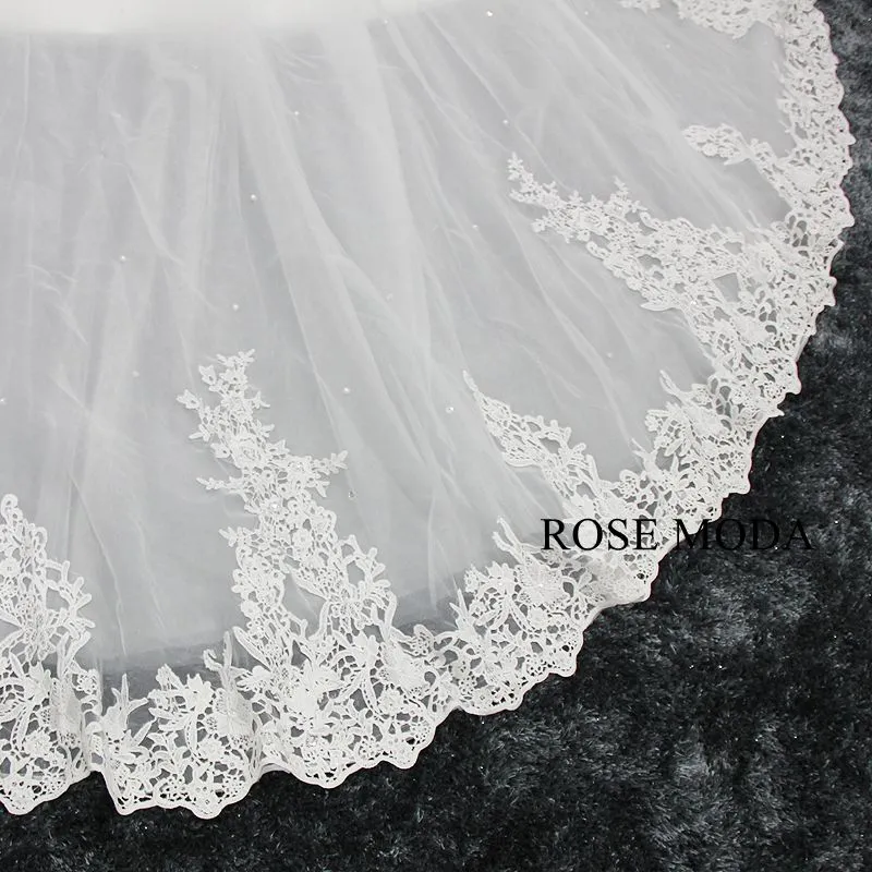 Rosemoda Long Sleeve Illusion Bodice Lace Ball Gown Wedding Dress With Royal Train