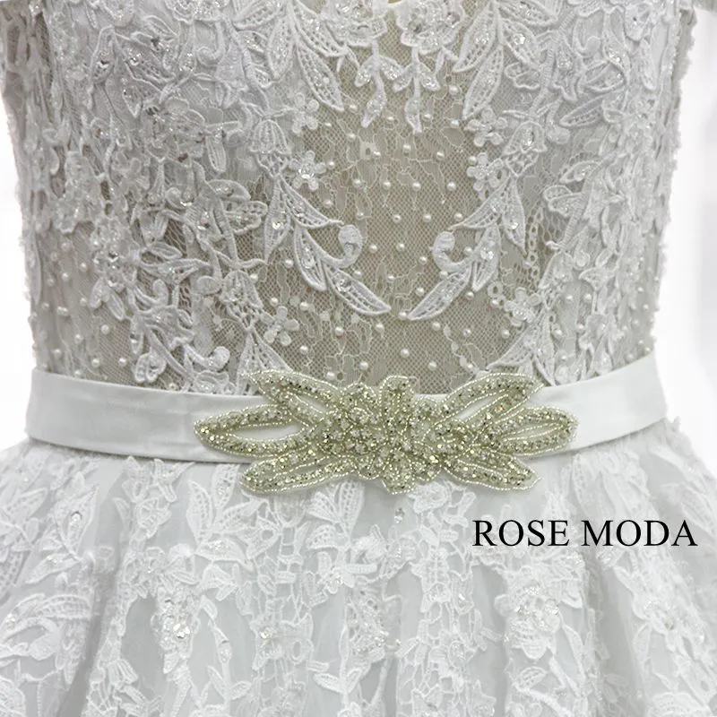 Rosemoda Long Sleeve Illusion Bodice Lace Ball Gown Wedding Dress With Royal Train