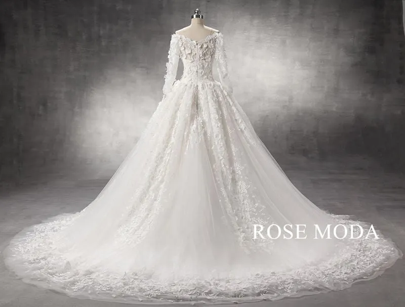 Rosemoda Luxury Off-the-shoulder Lace Ball Gown Wedding Dress