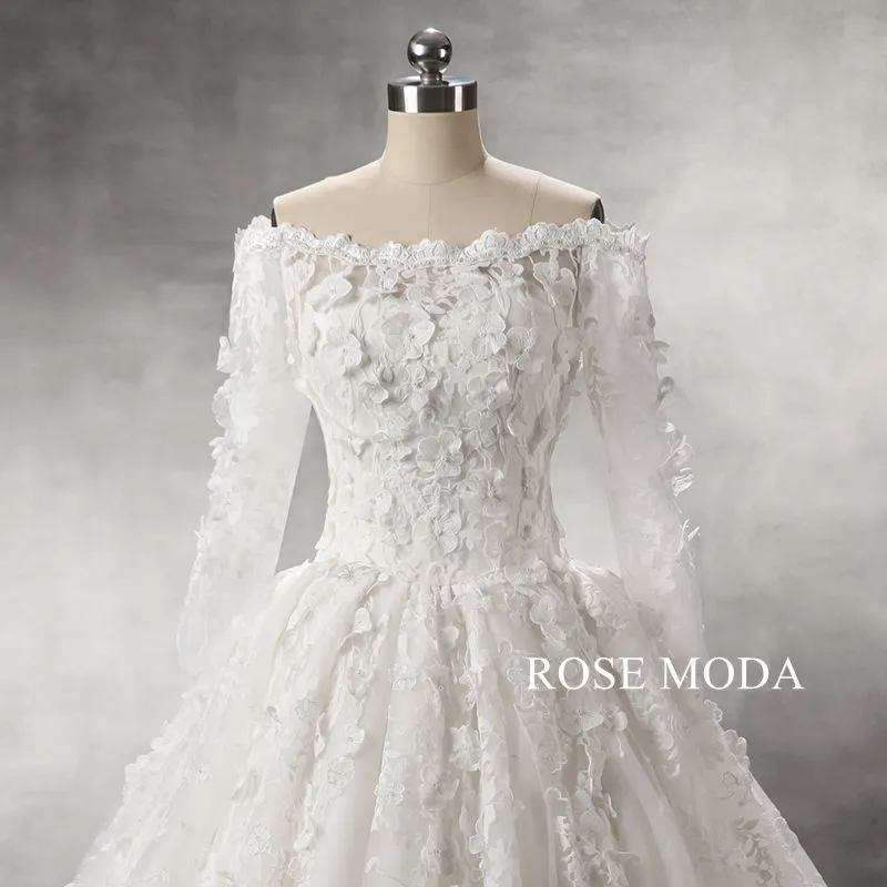 Rosemoda Luxury Off-the-shoulder Lace Ball Gown Wedding Dress