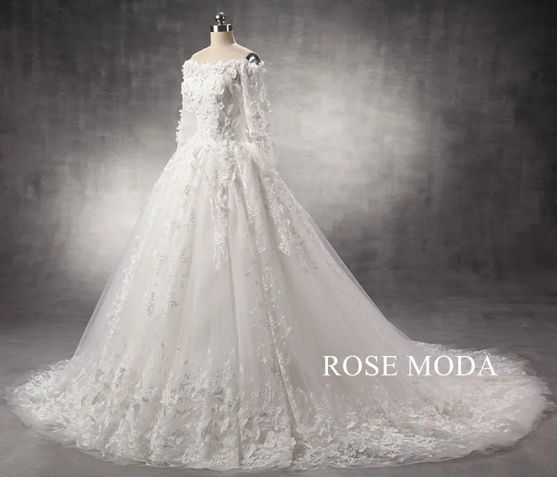 Rosemoda Luxury Off-the-shoulder Lace Ball Gown Wedding Dress