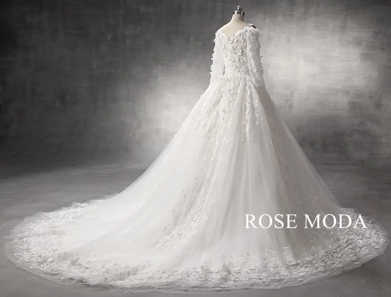 Rosemoda Luxury Off-the-shoulder Lace Ball Gown Wedding Dress