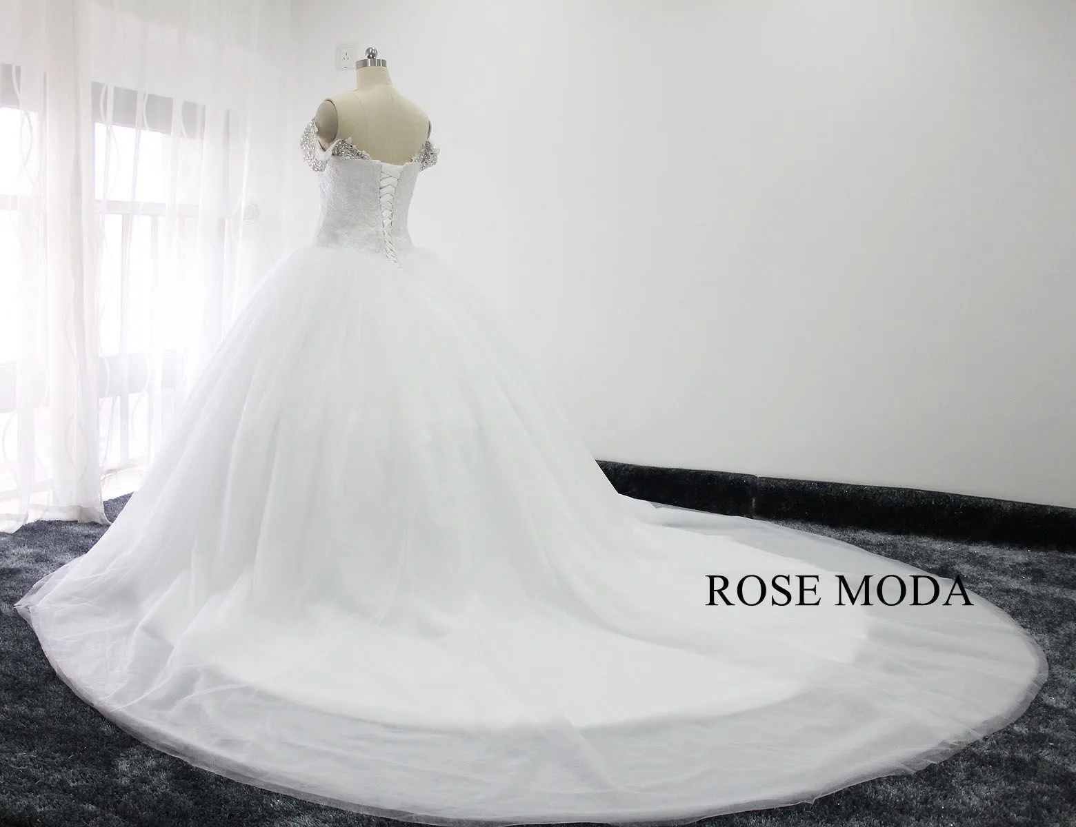 Rosemoda Off-the-shoulder Dropped Ball Gown Wedding Dress