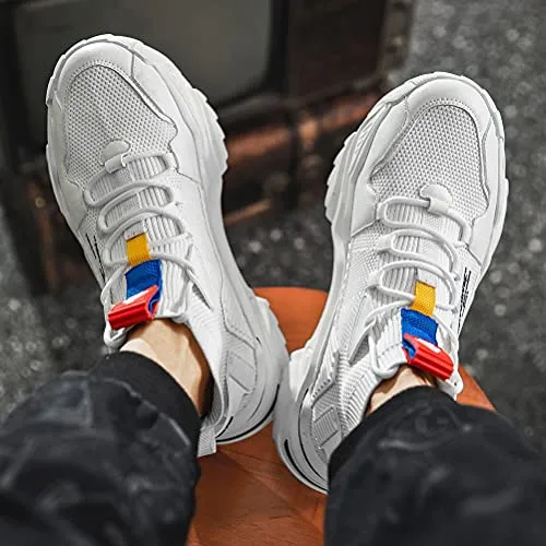 SANNAX Mens Fashion Sneakers High Top Casual Shoes White
