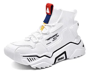 SANNAX Mens Fashion Sneakers High Top Casual Shoes White
