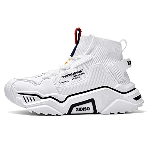 SANNAX Mens Fashion Sneakers High Top Casual Shoes White