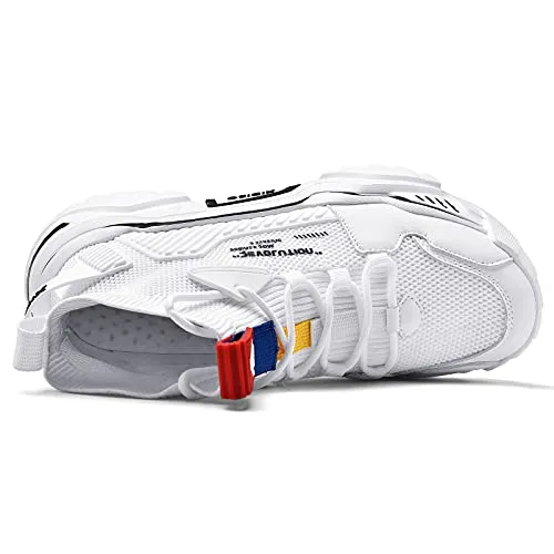 SANNAX Mens Fashion Sneakers High Top Casual Shoes White