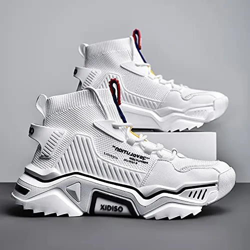 SANNAX Mens Fashion Sneakers High Top Casual Shoes White