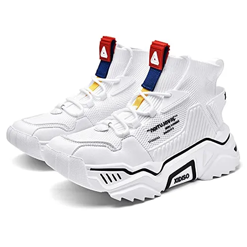 SANNAX Mens Fashion Sneakers High Top Casual Shoes White