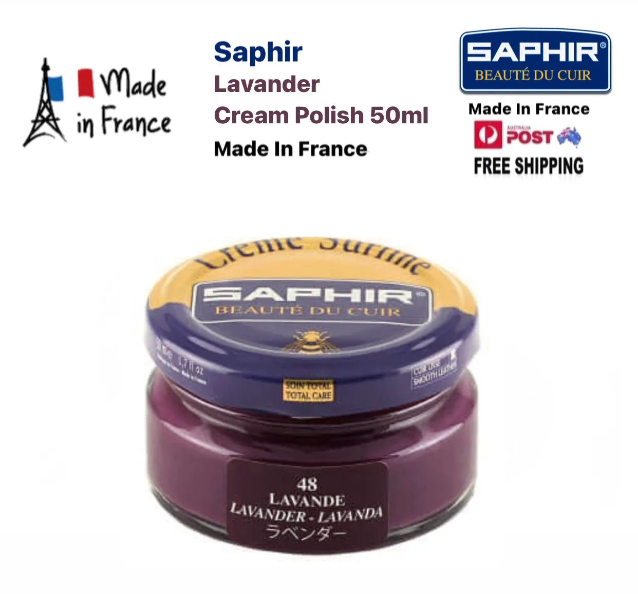 Saphir Lavander Purple Renovating Cream Polish 50ml Made In France