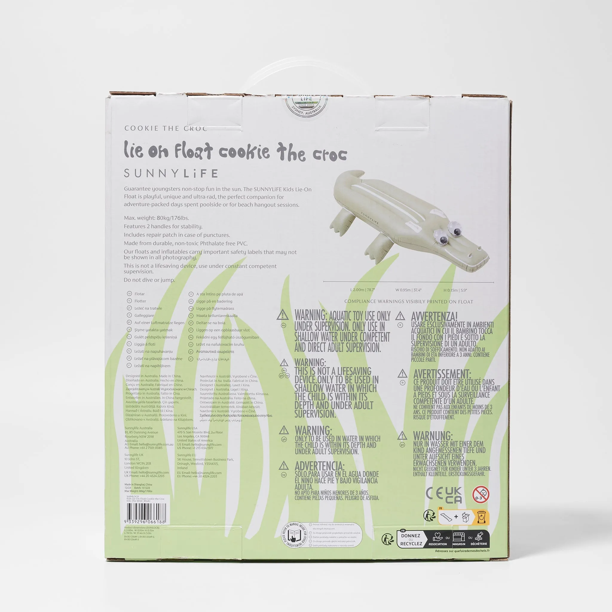 SUNNYLiFE Kids Lie-On Float Cookie The Croc Khaki