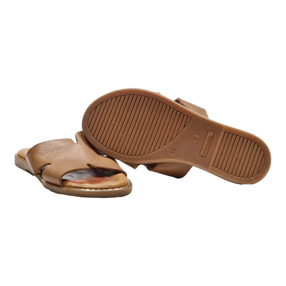 TAMARIS Slider Sandals Brown Leather Womens UK 5