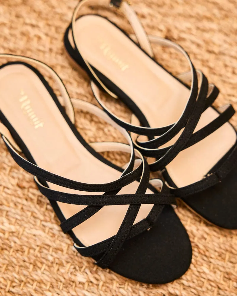 Vizzavona Vegan Recycled Grain Strappy Sandals | Black