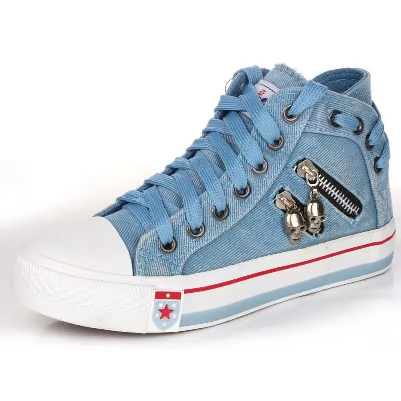Women’S Denim High-Top Back Lace-UP Design Canvas Sneakers Shoes
